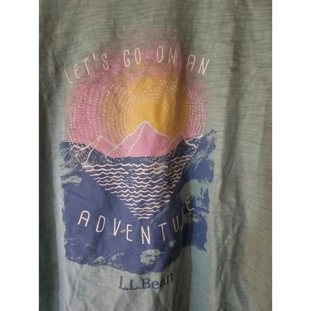 LL Bean Kids Let's Go On An Adventure Graphic Tee Light Teal Cotton L 14-16